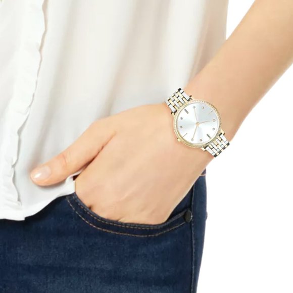 [NEW] Macy's Women's Two-Tone Bracelet Wrist Watch Gold Silver Crystals  (36mm) - Picture 2 of 2